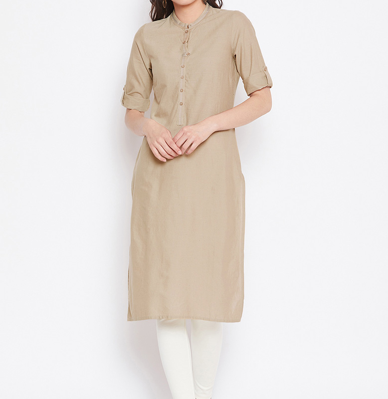 Aurelia Beige Solid Straight Kurta