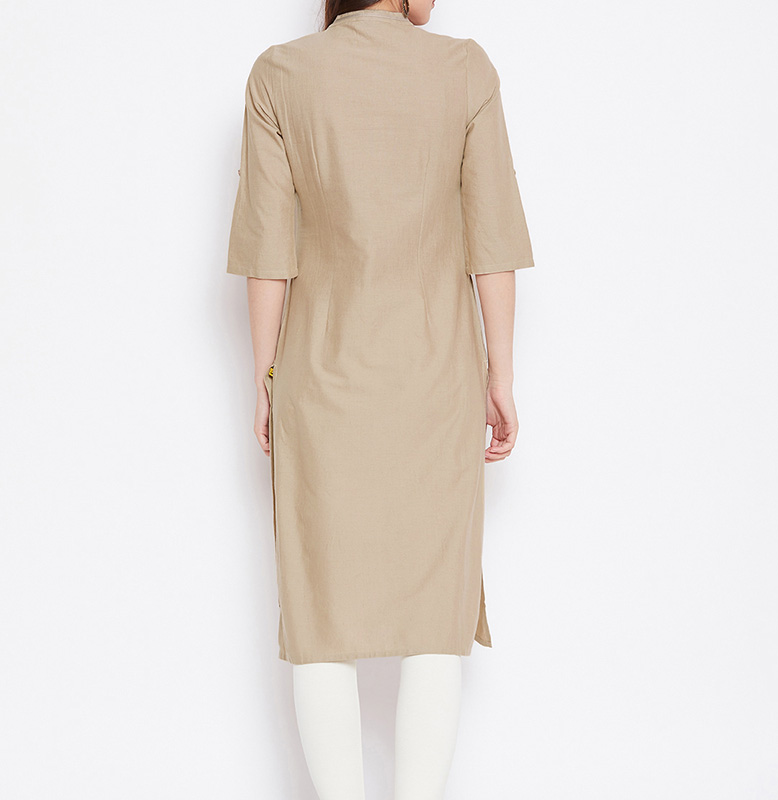 Aurelia Beige Solid Straight Kurta