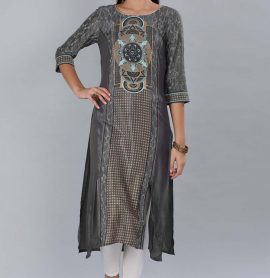 Aurelia Grey Round Neck Printed Kurta