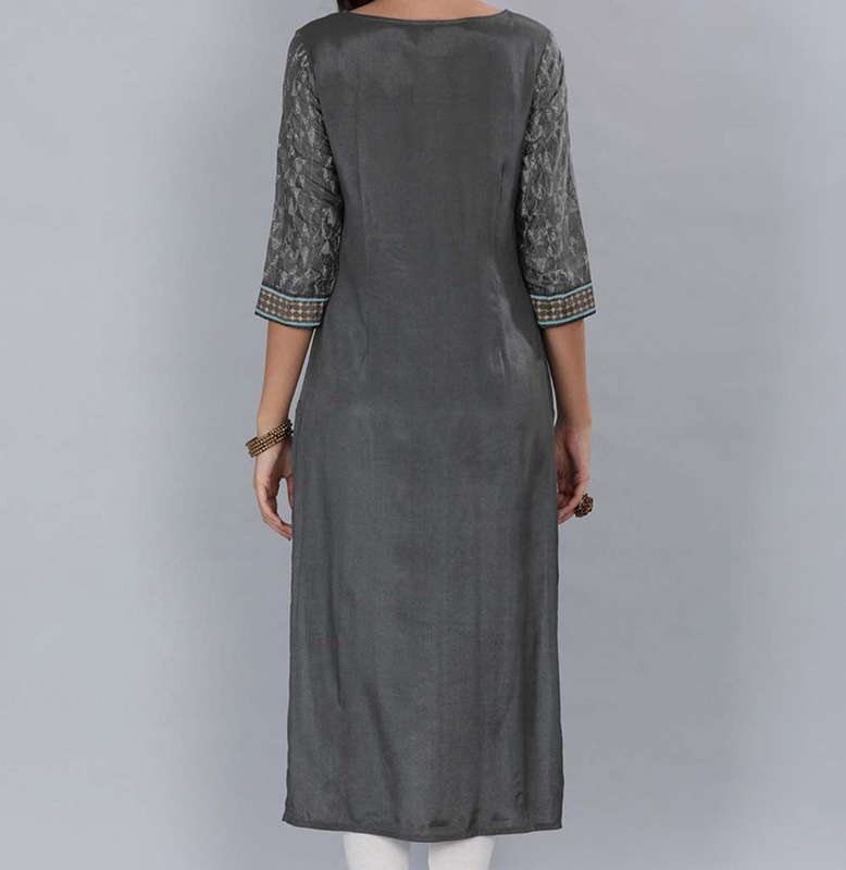 Aurelia Grey Round Neck Printed Kurta