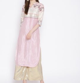 Aurelia Pink & White Printed Straight Kurta