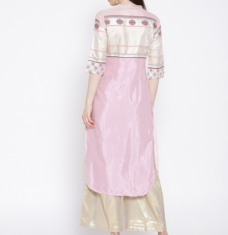 Aurelia Pink & White Printed Straight Kurta