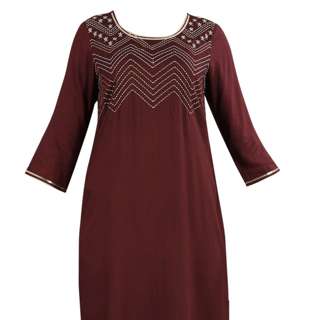 Aurelia Red Round Neck Chevron Print Kurta