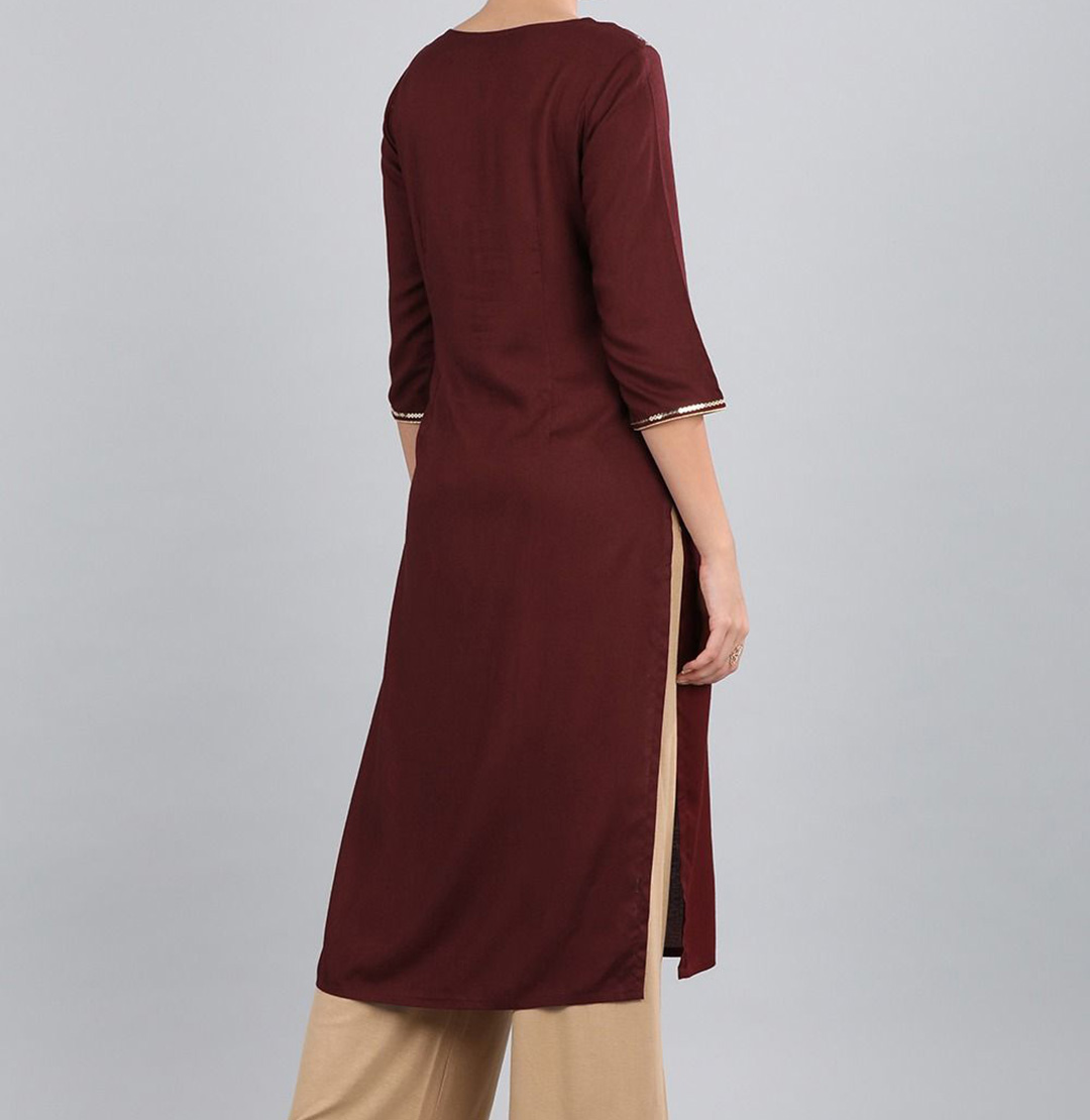 Aurelia Red Round Neck Chevron Print Kurta