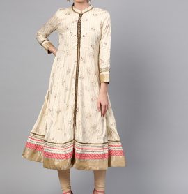W Golden Printed Anarkali Kurta
