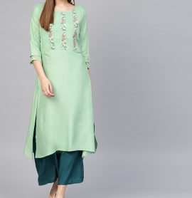W Green Yoke Design A-Line Kurta