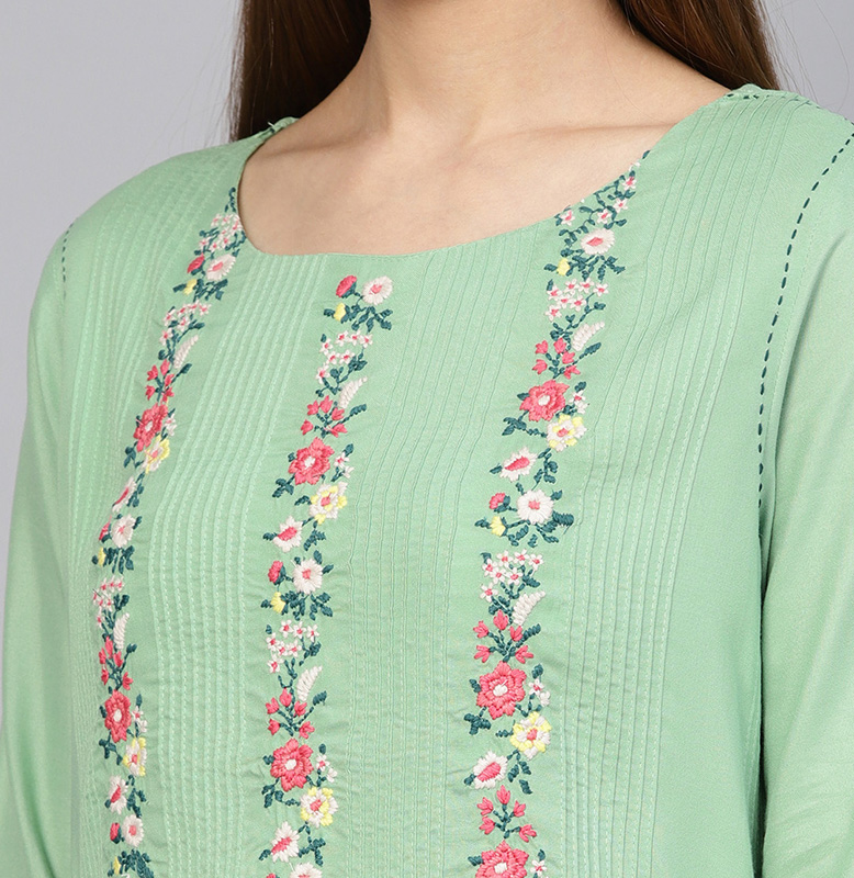 W Green Yoke Design A-Line Kurta