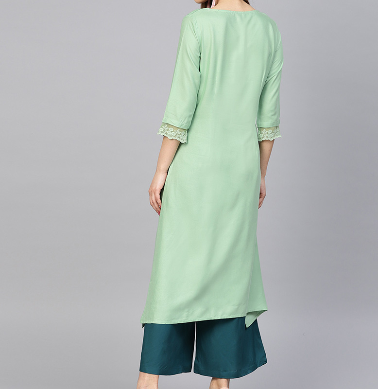 W Green Yoke Design A-Line Kurta