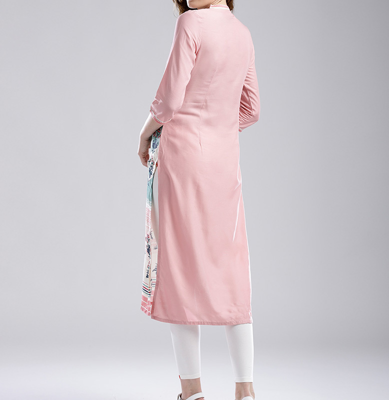 W Pink & Off-White Printed Straight Kurta