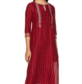 W Red Rayon Straight Kurta