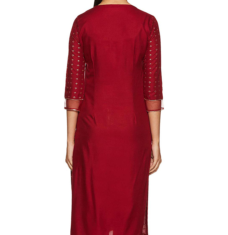 W Red Rayon Straight Kurta