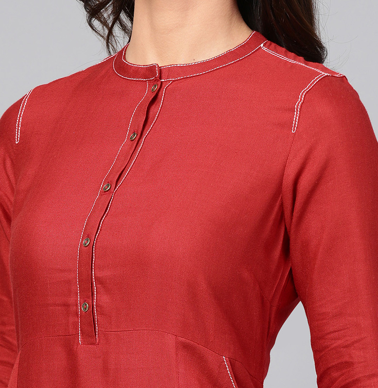 W Red Solid A Line Kurta