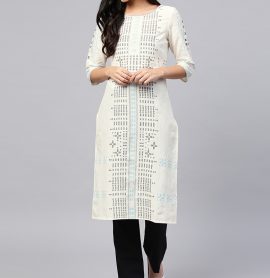 W White & Black Printed Straight Kurta