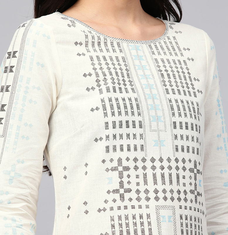 W White & Black Printed Straight Kurta