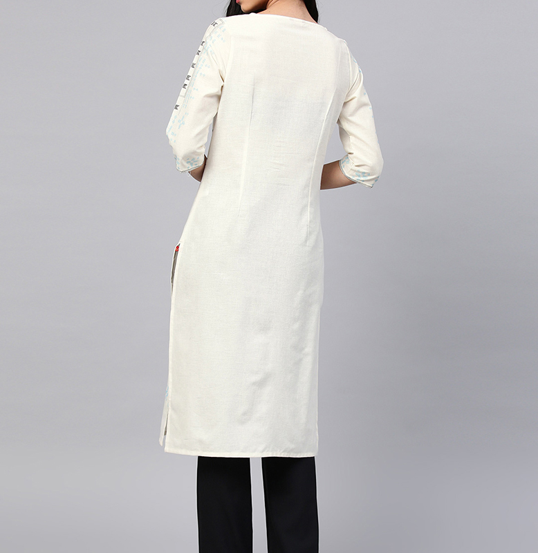 W White & Black Printed Straight Kurta