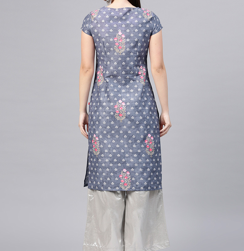 W Blue & White Printed Straight Kurta