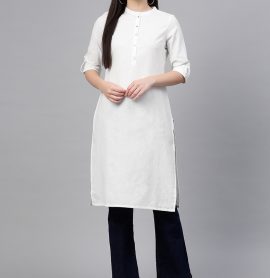 W White Solid Straight Kurta