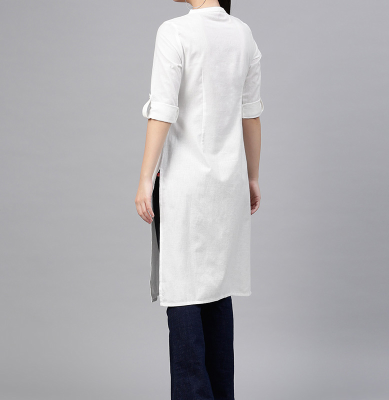 W White Solid Straight Kurta